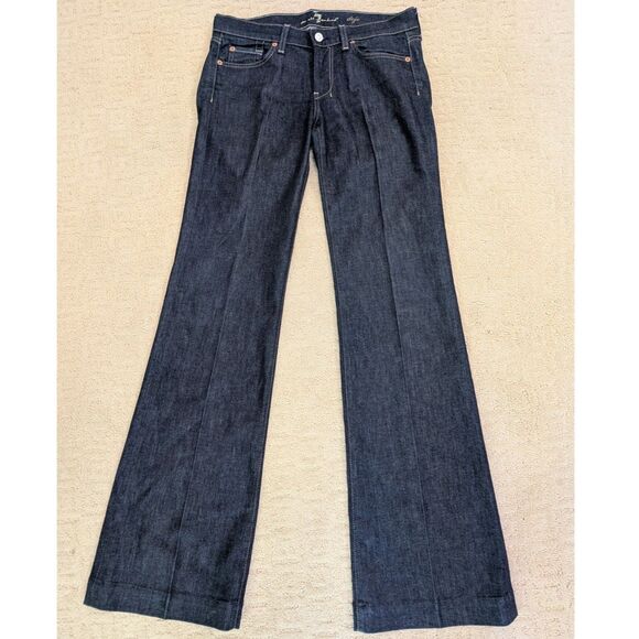 7 For All Mankind Dojo Jeans Women 29X35 Dark Blue Cotton Stretch Flare Wide - Picture 1 of 12
